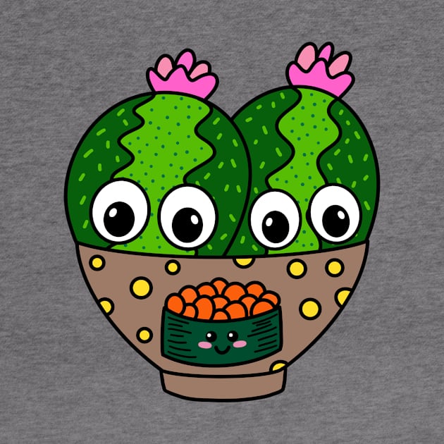 Cute Cactus Design #279: Cute Cacti In Fish Egg Sushi Bowl by DreamCactus